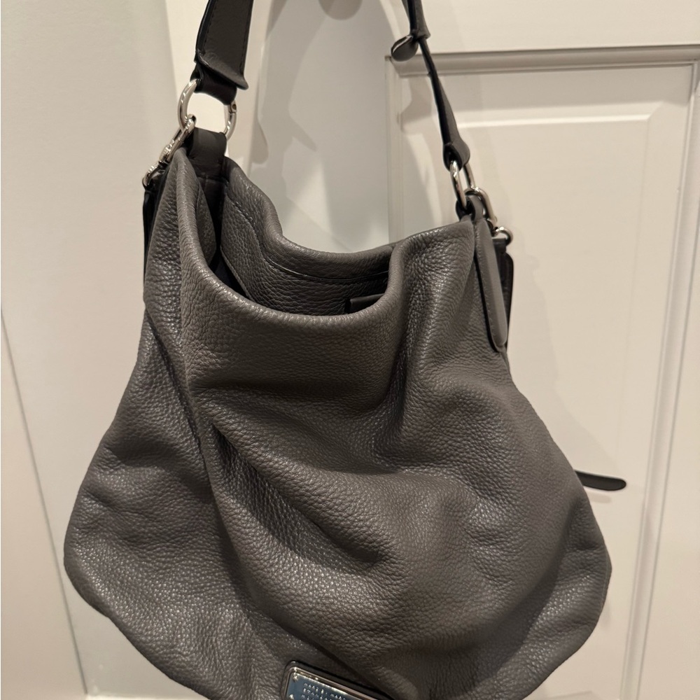 Gray Leather Hobo Bag